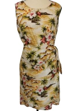 Pacific Legend Hawaiian Sarong Mini Dress Tropical Wrap Cotton Sz L